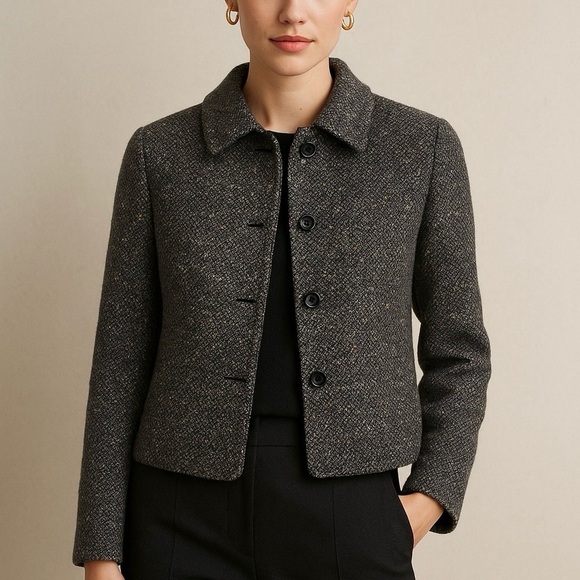 Piazza Sempione Jackets & Blazers - Piazza Sempione Black Wool Tweed Blazer Jacket Sz 44 US 8 Made In Italy 3 Button